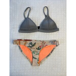 Triangl Bikini Set S Crochet Neoprene Triangle Top Floral Bottom 2 Pcs Swimsuit